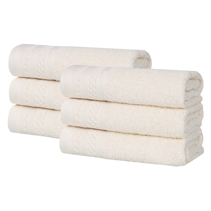 Honeycomb Textured Waffle Border Luxury Cotton Face Towels, Set of 6