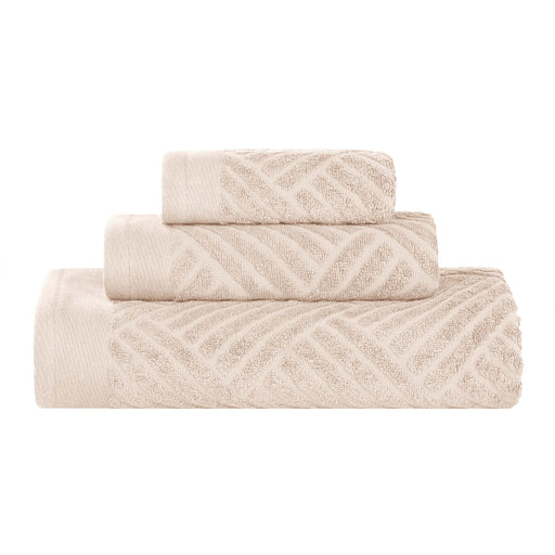 Basketweave Egyptian Cotton Jacquard 3 Piece Assorted Towel Set - Ivory