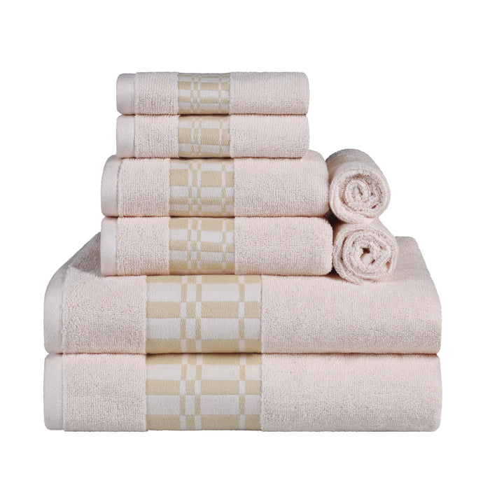 Larissa Cotton Geometric Embroidered Border 8-Piece Assorted Towel Set - Ivory