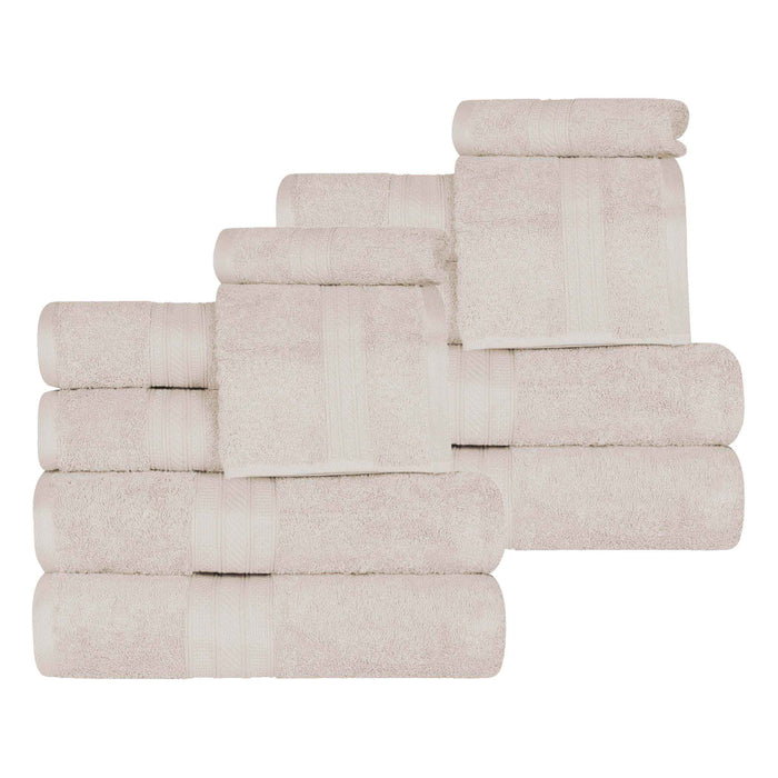 Atlas Cotton Plush Heavyweight Luxury 12 Piece Assorted Towel Set - Ivory