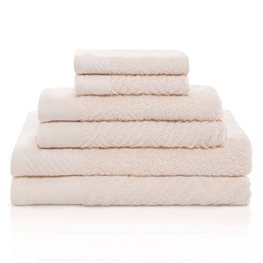 Basketweave Jacquard and Solid 6-Piece Egyptian Cotton Towel Set - Ivory