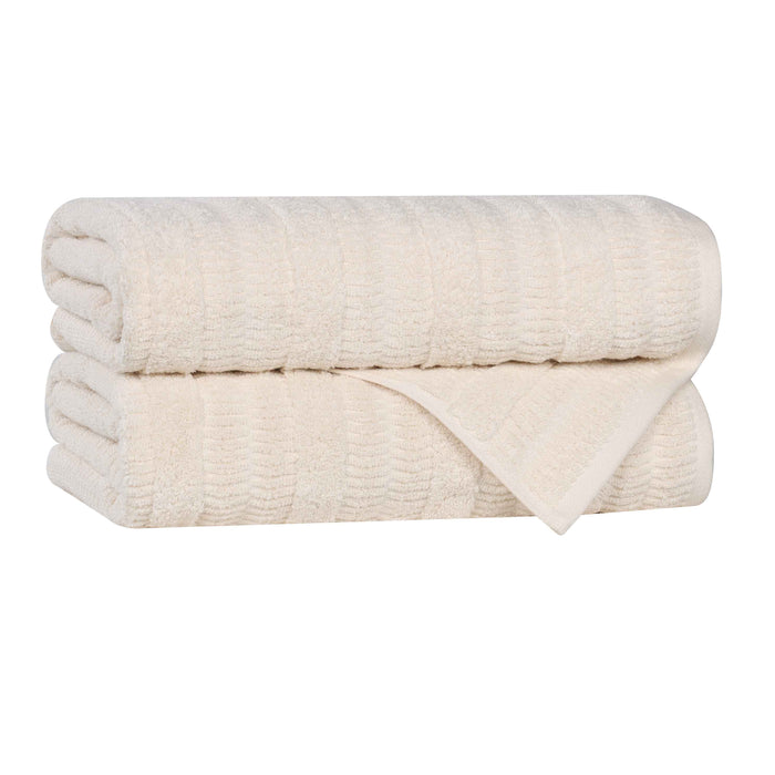 Mika Smart Twist Cotton Solid Vertical Ribbed Bath Towels, Set of 2