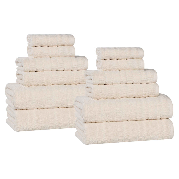 Mika Smart Twist Cotton Solid Vertical Ribbed 12 Piece Towel Set