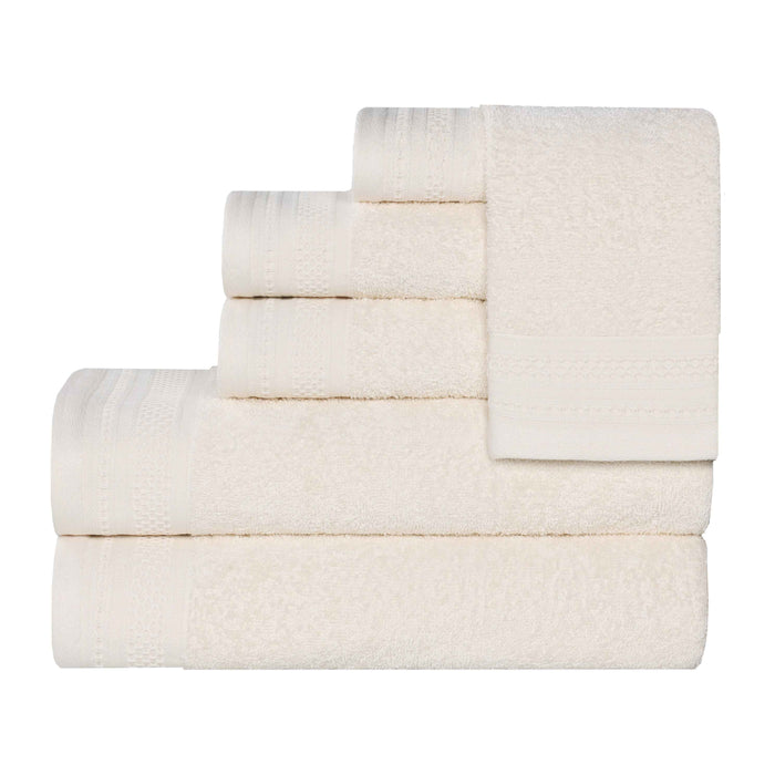 Honeycomb Textured Waffle Border Luxury Cotton 6 Piece Towel Set