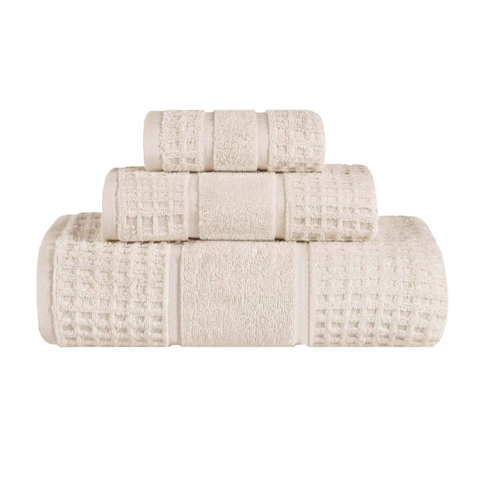 Zero Twist Cotton Waffle Honeycomb Plush Absorbent 3-Piece Towel Set - Ivory