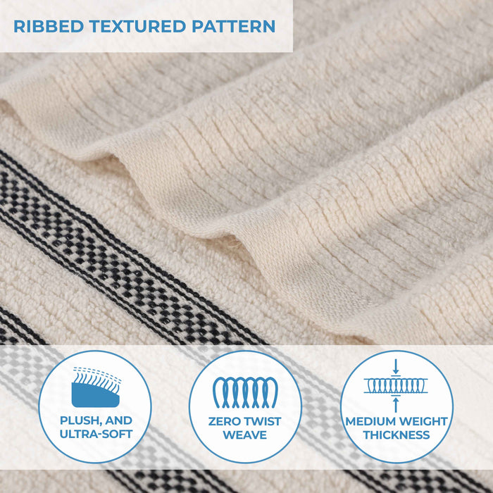 Zero Twist Cotton Ribbed Geometric Border Plush Bath Sheet Set of 2