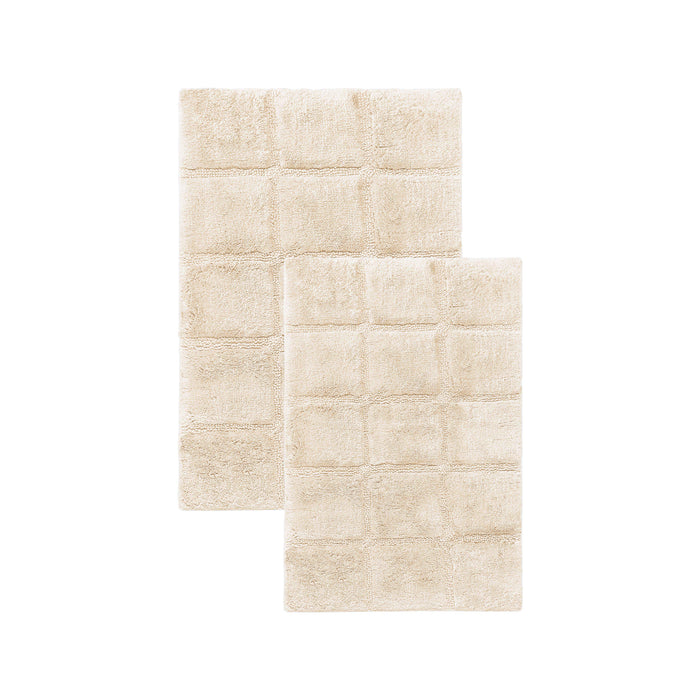 Solid Cotton 2 Piece Checkered Non Slip Bath Rug Set