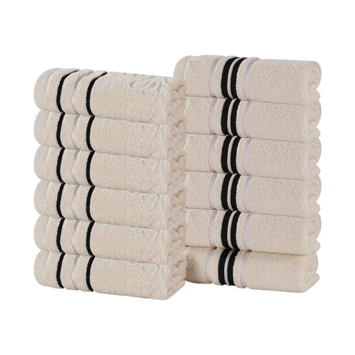 Sadie Zero Twist Cotton Solid Jacquard Floral Face Towel Set of 12 - Ivory