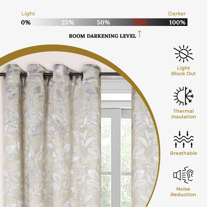 Leaves Room Darkening Blackout Curtain Panel Sets - Ivory