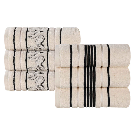 Sadie Zero Twist Cotton Solid Jacquard Floral Hand Towel Set of 6 - Ivory