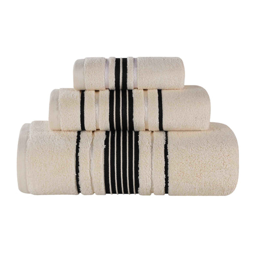Sadie Zero Twist Cotton Elegant Floral Motif 3 Piece Solid Towel Set - Ivory