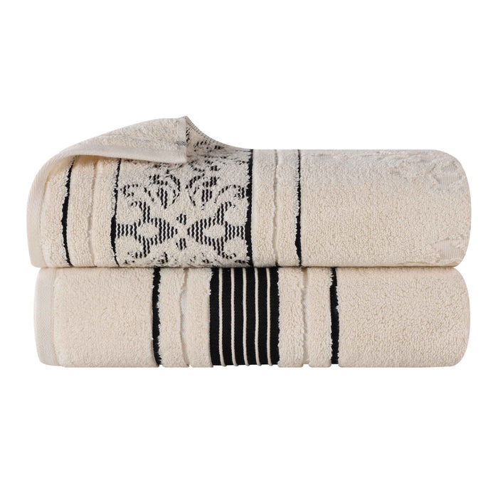 Sadie Zero Twist Cotton Solid Jacquard Floral Bath Sheet Set of 2 - Ivory