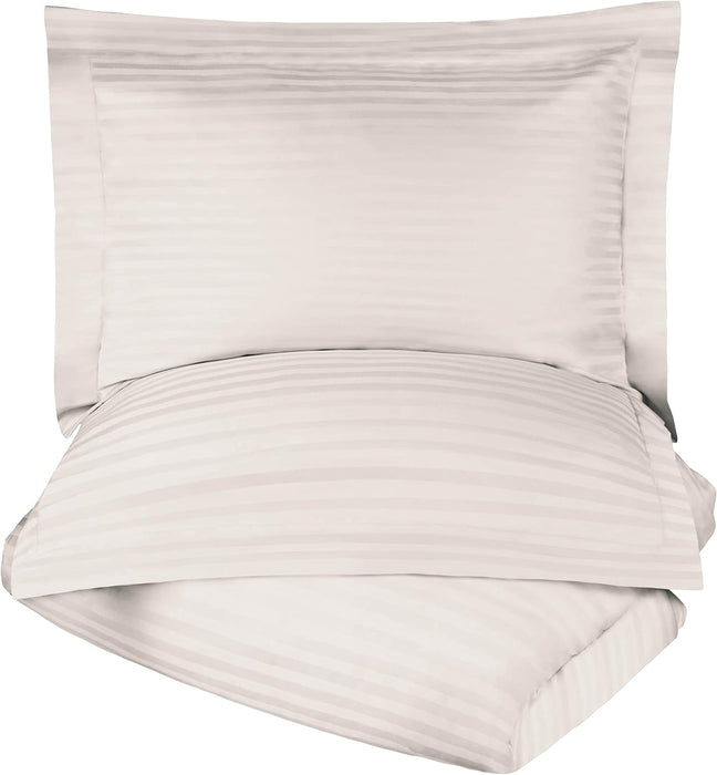 Egyptian Cotton 300 Thread Count Striped Duvet Cover Set - Ivory