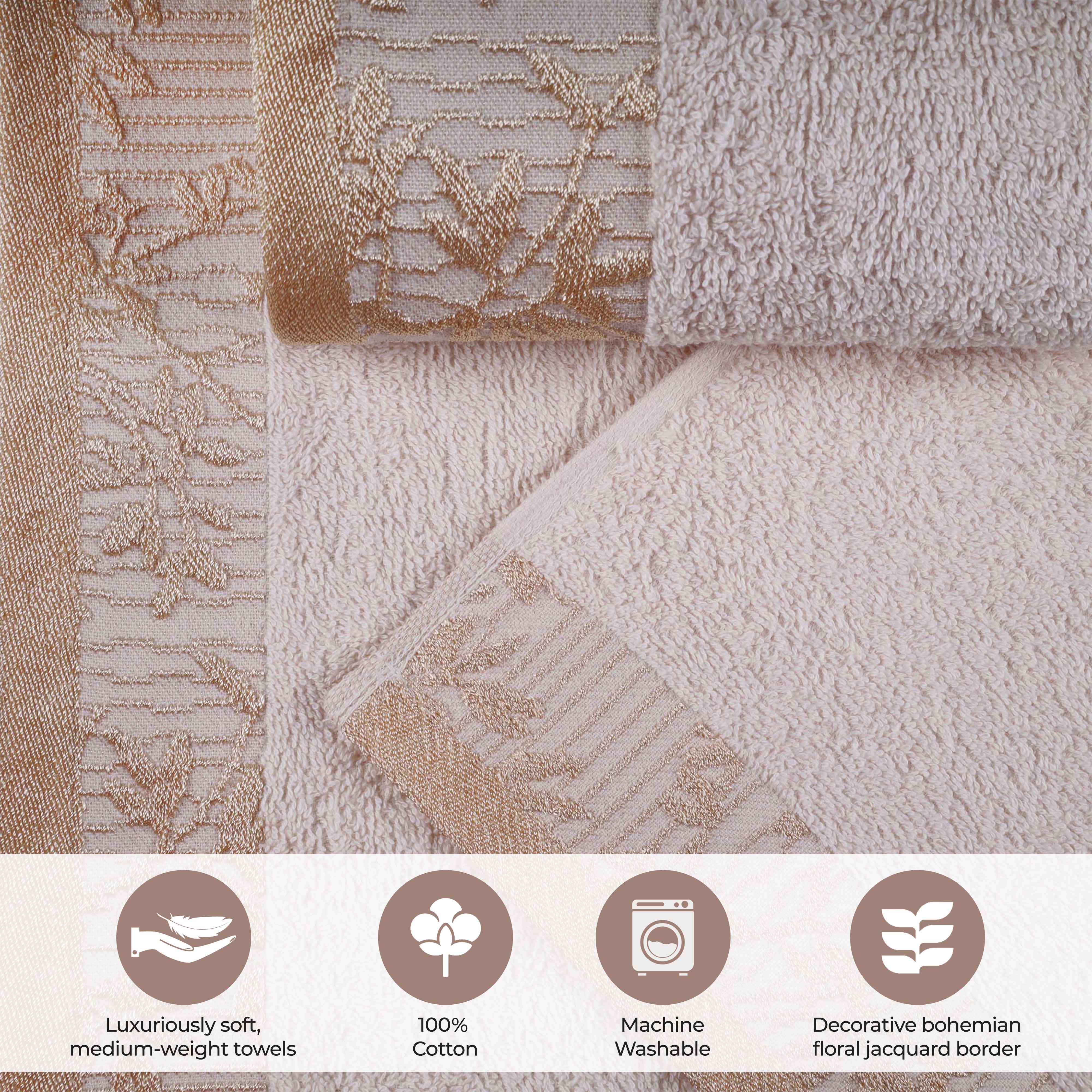 Wisteria Cotton Floral Embroidered Jacquard Border 8-Piece Towel Set - Blue Nile Mills