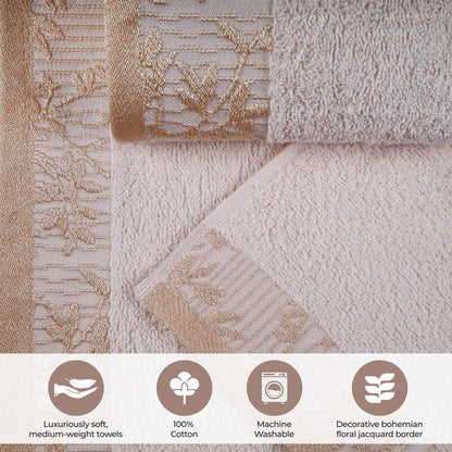 Wisteria Cotton Floral Embroidered Jacquard Border 8-Piece Towel Set - Blue Nile Mills