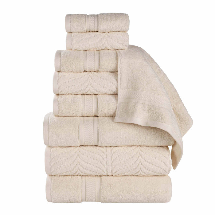 Zero Twist Cotton Solid and Jacquard Elegant Chevron 9 Piece Towel Set