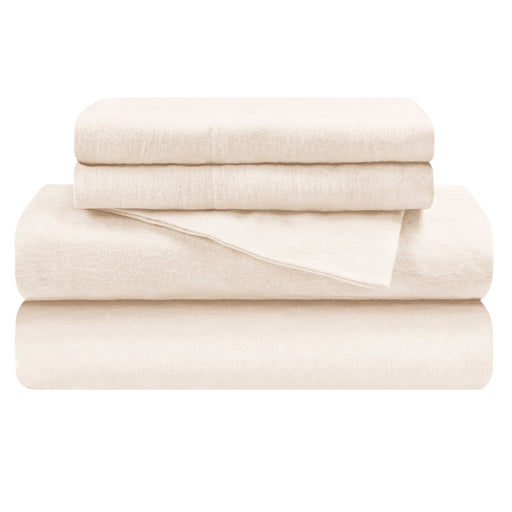 Flannel Cotton Modern Solid Deep Pocket Bed Sheet Set - Ivory