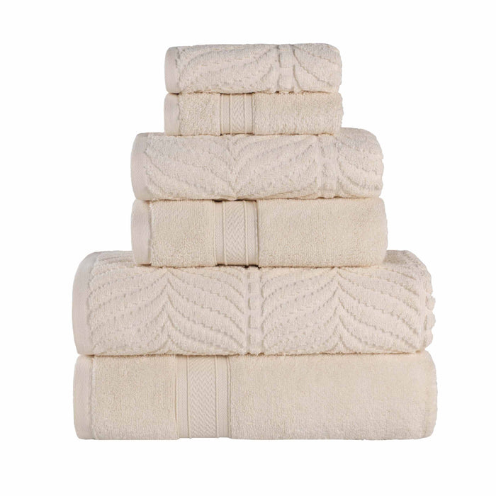 Zero Twist Cotton Solid and Jacquard Elegant Chevron 6 Piece Towel Set