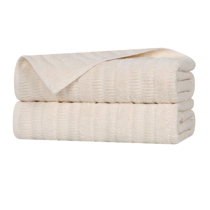 Mika Smart Twist Cotton Solid Vertical Ribbed Bath Sheets, Set of 2