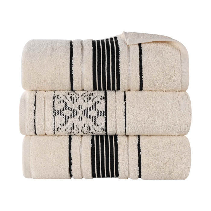 Sadie Zero Twist Cotton Solid Jacquard Floral Bath Towel Set of 4 - Ivory