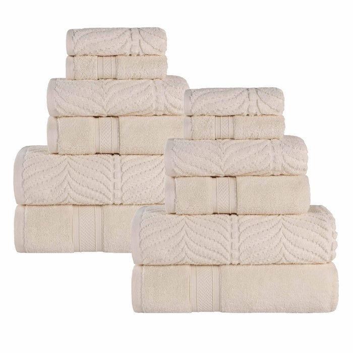 Zero Twist Cotton Solid & Jacquard Elegant Chevron 12 Piece Towel Set