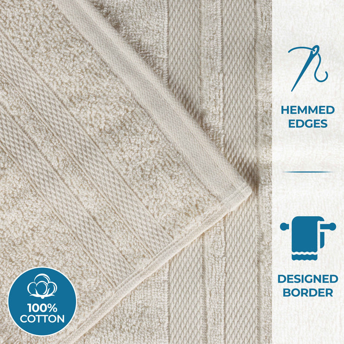 Ultra-Soft Cotton Absorbent Quick-Drying 12 Piece Assorted Towel Set - Ivory