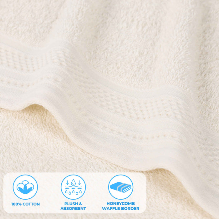 Honeycomb Textured Waffle Border Luxury Cotton Face Towels, Set of 6