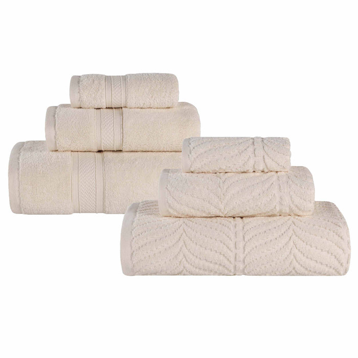 Zero Twist Cotton Solid and Jacquard Elegant Chevron 6 Piece Towel Set