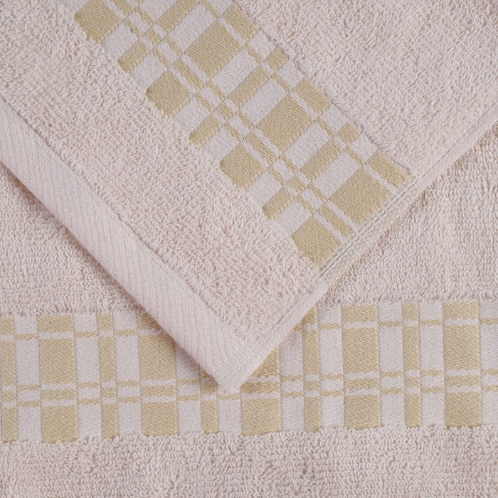 Larissa Cotton Geometric Embroidered Border Bath Towels, Set of 4 - Ivory