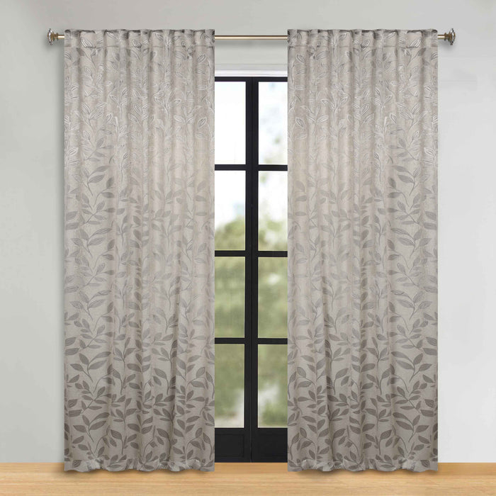 Superior Leaves Room Darkening Back Tab Blackout Curtains Panel Set