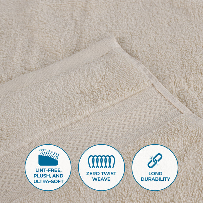 Cotton Solid and Jacquard Chevron Face Towel Set of 12 - Ivory