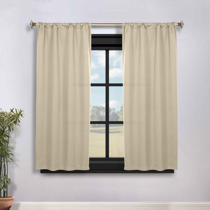 Solid Machine Washable Room Darkening Blackout Curtains, Set of 2