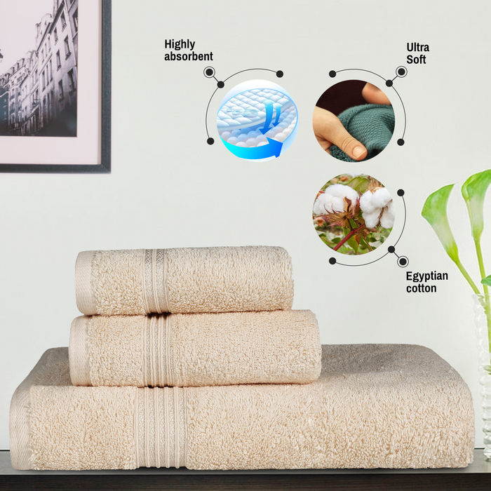 Egyptian Cotton Highly Absorbent Solid 9-Piece Ultra Soft Towel Set - Ivory