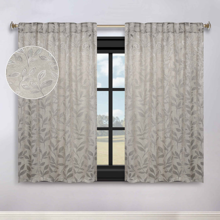 Superior Leaves Room Darkening Back Tab Blackout Curtains Panel Set