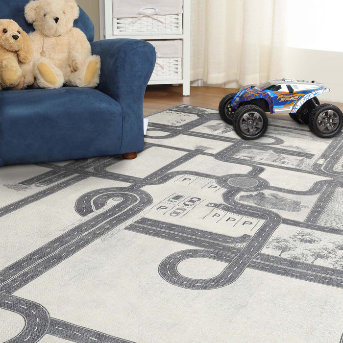 Country Road Non-Slip Kids Playroom Nursery Washable Indoor Area Rug