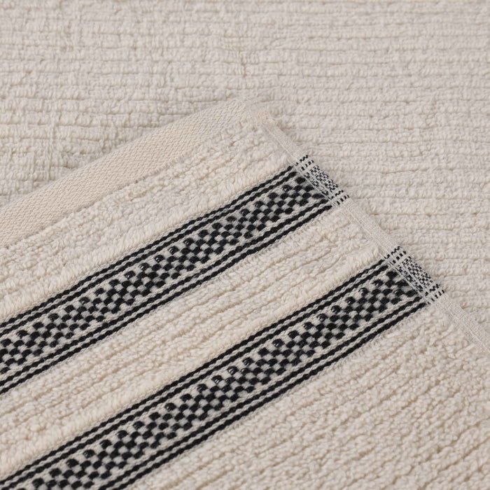 Zero Twist Cotton Ribbed Geometric Border Plush Hand Towel Set of 6