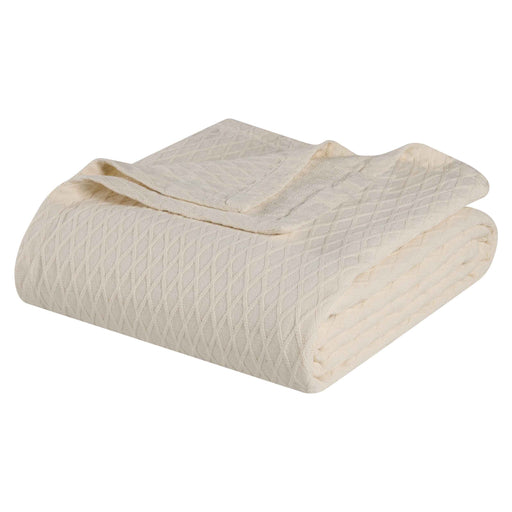 Cotton All Season Diamond Bed Blanket & Sofa Throw - Ivory