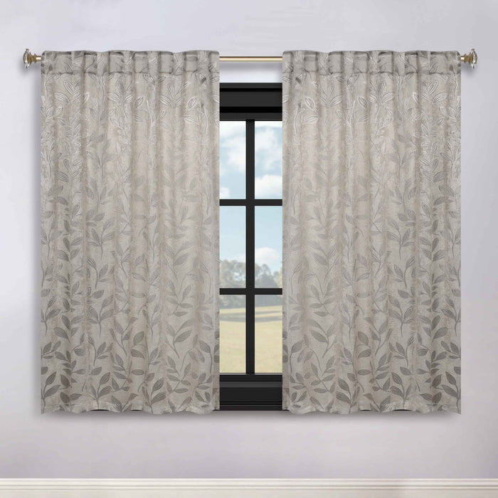 Superior Leaves Room Darkening Back Tab Blackout Curtains Panel Set