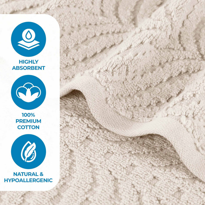 Cotton Solid & Jacquard Chevron 9 Piece Assorted Towel Set - Ivory