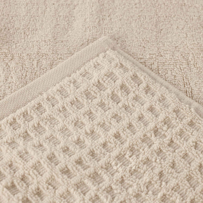 Zero Twist Cotton Waffle Honeycomb Plush Soft Absorbent Bath Towel Set of 3 - Ivory