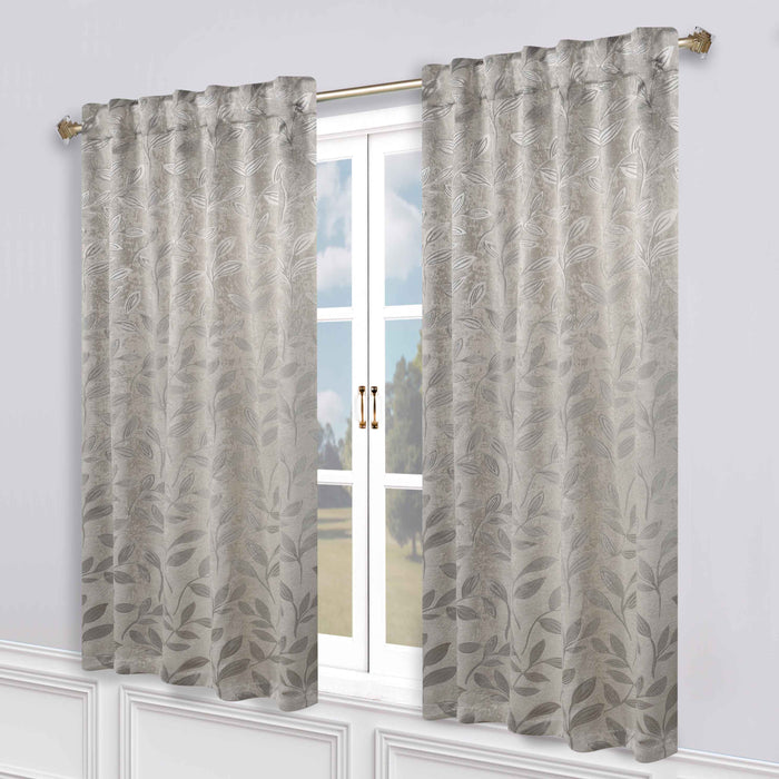 Superior Leaves Room Darkening Back Tab Blackout Curtains Panel Set