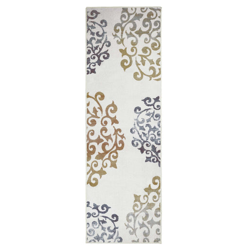 Amber Floral Scroll Non-Slip Washable Indoor Area Rug or Runner - Ivory