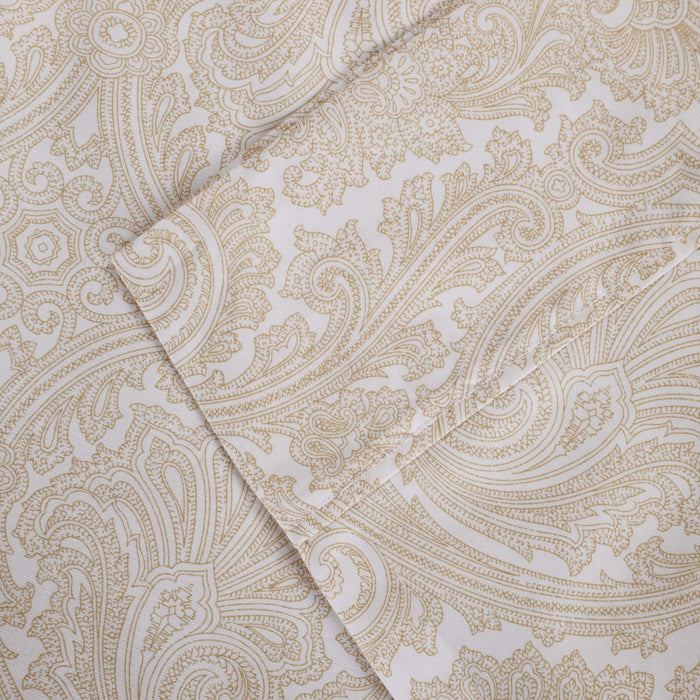600 Thread Count Cotton Blend Italian Paisley Deep Pocket Sheet Set - Ivory