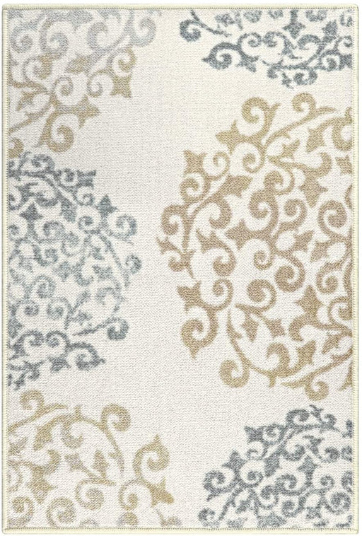 Amber Floral Scroll Non-Slip Washable Indoor Area Rug or Runner - Ivory