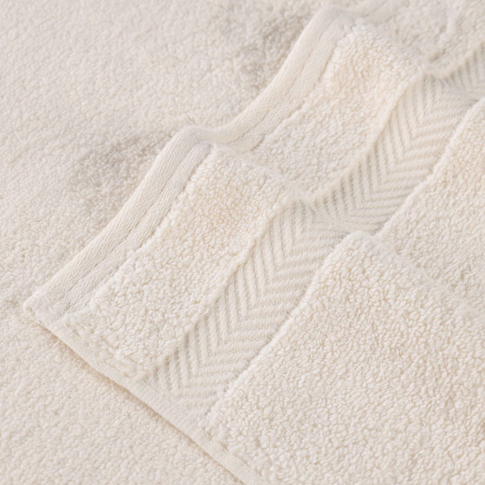 Wringcaster Zero-Twist Towel Set, 100% Combed Cotton, Chevron Border, 575 GSM, Quick-Dry, 6-Pieces - Ivory