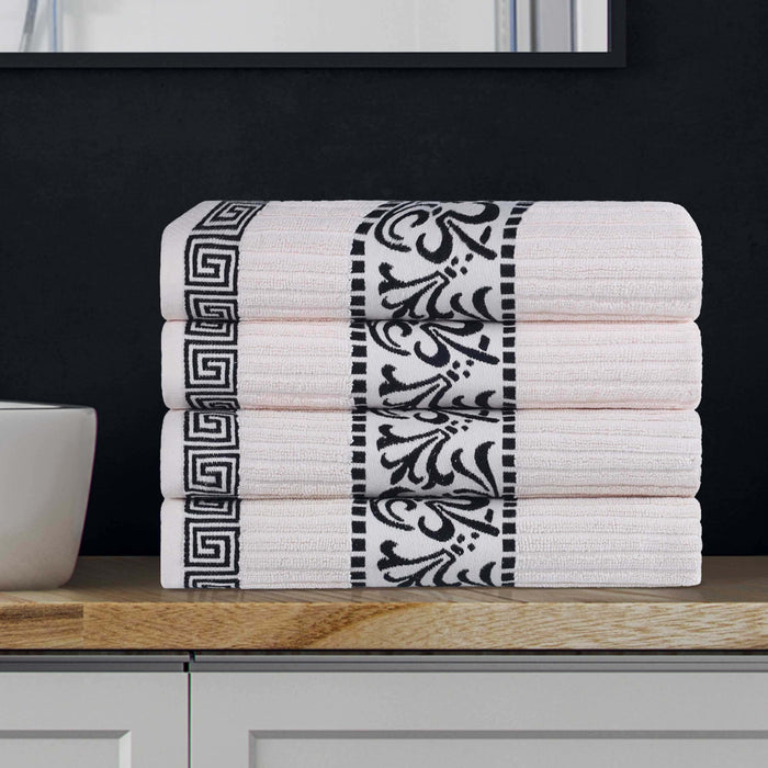 Athens Cotton Greek Scroll and Floral 4 Piece Assorted Bath Towel Set - Ivory-Black