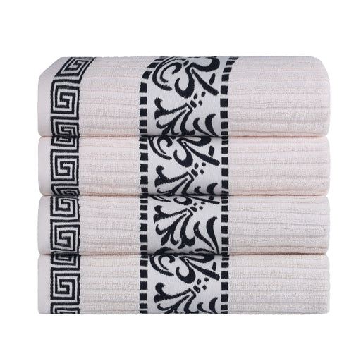 Athens Cotton Greek Scroll and Floral 4 Piece Assorted Bath Towel Set - Ivory-Black