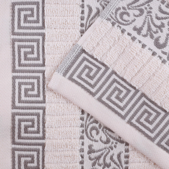 Athens Cotton Greek Scroll and Floral 6-Piece Assorted Towel Set - Ivory-Chrome