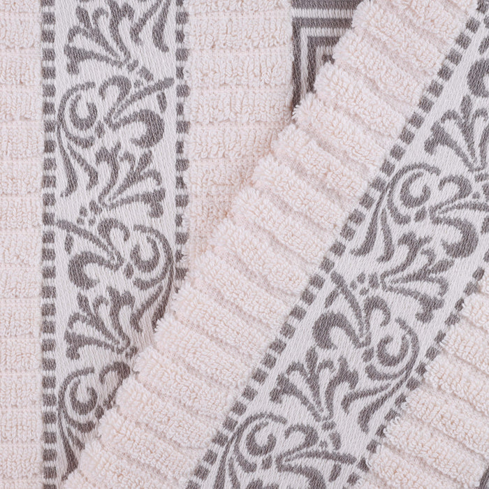 Athens Cotton Greek Scroll and Floral 4 Piece Assorted Bath Towel Set - Ivory-Chrome