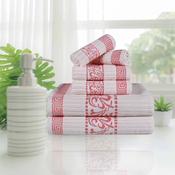 Athens Cotton Greek Scroll and Floral 6 Piece Assorted Towel Set